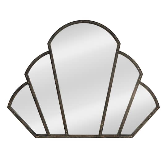 Hello Honey® 33" Black Distressed Metal Scallop Shaped Wall Mirror